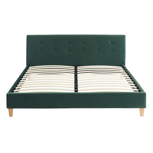 Lit adulte160x200 avec tête de lit capitonnée en velours vert bouteille - sommier à lattes - Milo
