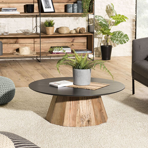 Table basse ronde bois Pin recyclé et contreplaqué