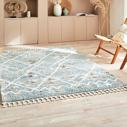 Tapis berbère bleu motif géométrique 200 x 290 cm - Fluffy