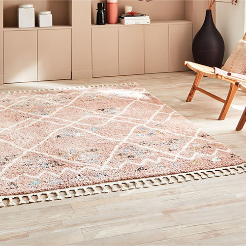 Tapis berbère rose motif géométrique 120 x 170 cm - Fluffy