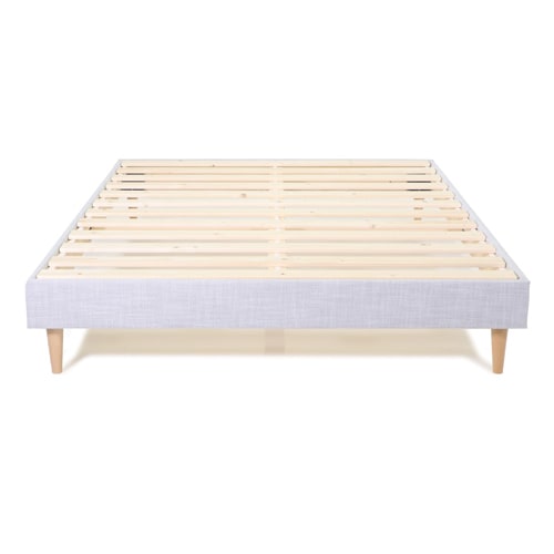 Lit adulte 160x200 en tissu gris clair avec sommier à lattes - Dina