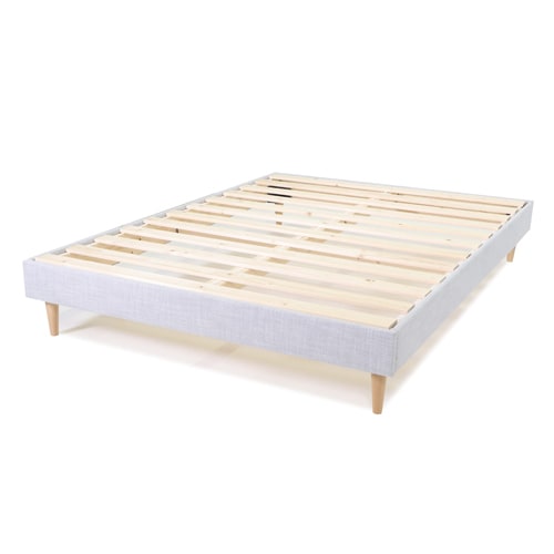 Lit adulte 160x200 en tissu gris clair avec sommier à lattes - Dina