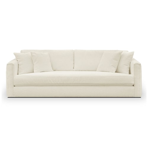 Canapé 3 places avec 4 coussins déco en tissu bouclette beige clair - Collection Denver