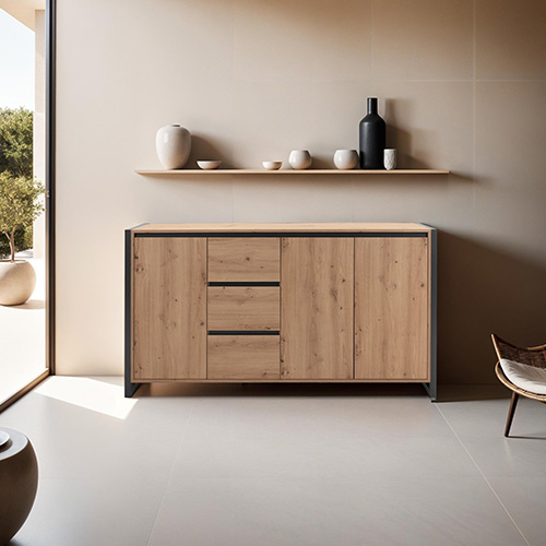 Buffet effet chêne 160 cm - Nora