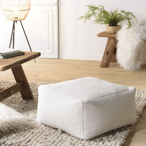 Pouf carré 53x53cm tissu bouclette beige - Albane