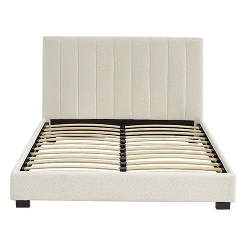 Lit adulte 140x190 avec tête de lit capitonnée en velours beige sable - William