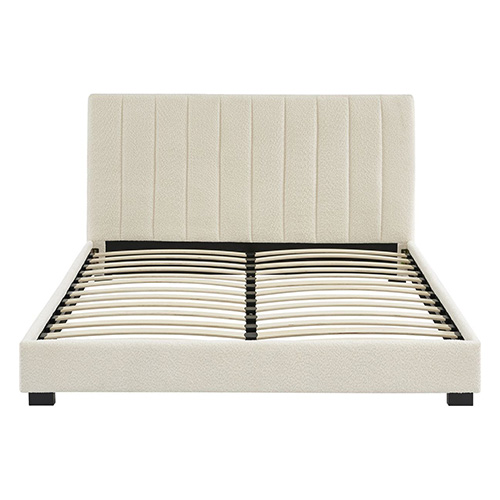 Lit adulte 160x200 avec tête de lit capitonnée en tissu bouclé beige - William