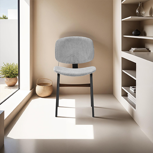 Lot de 2 chaises en velours côtelé gris piètement noir - Liv