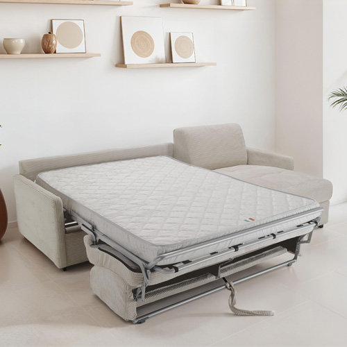 Canapé d'angle réversible convertible 3 places en velours côtelé beige - Sienne