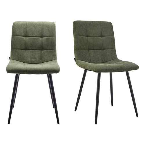 Lot de 2 chaises de salle à manger en velours côtelé vert, piètement noir - Iggy