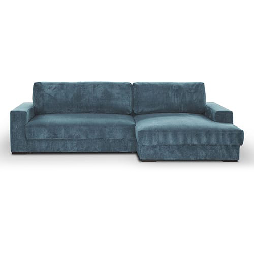 Canapé d'angle droit convertible 3 places avec coffre de rangement en velours côtelé bleu gris - Arty