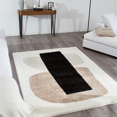 Tapis à poils longs motifs écru 160x230 - Cila