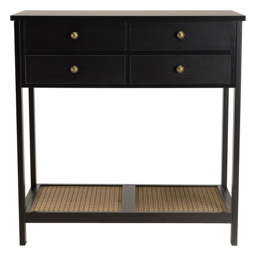 Console noire 4 tiroirs 1 étagère effet cannage - Charlie