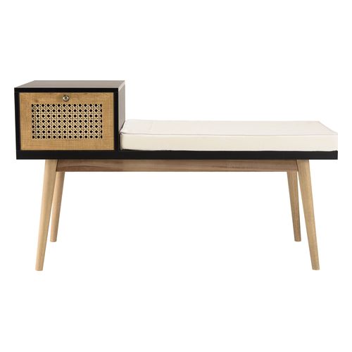 Banc marron assise noire 1 tiroir effet cannage - Charlie