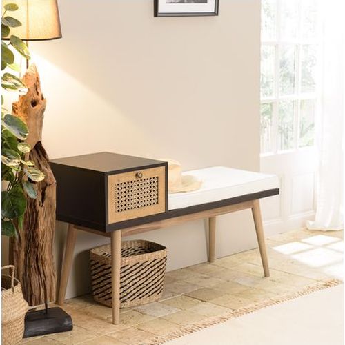 Banc marron assise noire 1 tiroir effet cannage - Charlie
