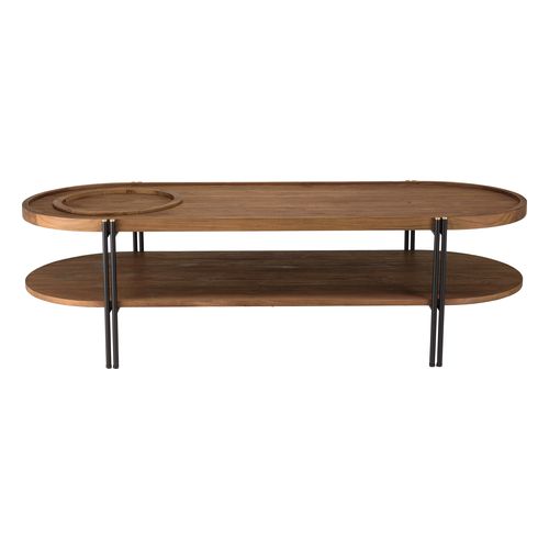 Table basse ovale en teck recyclé double plateau - Sixtine