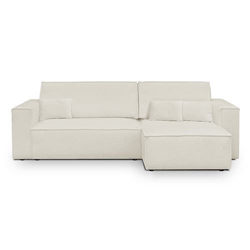 Canapé d'angle convertible réversible 4 places avec coffre de rangement en tissu bouclé beige- Livia