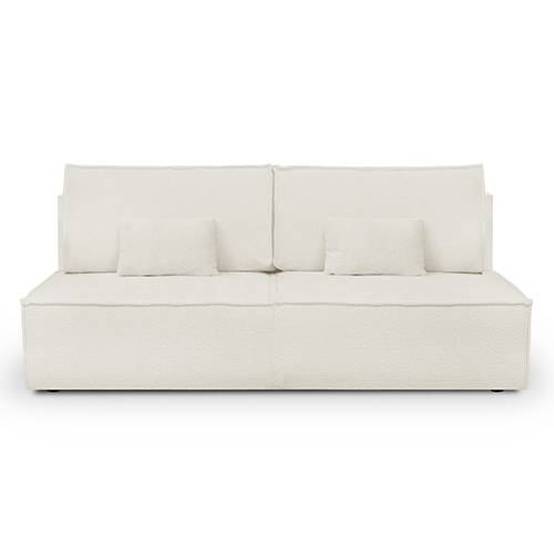 Canapé convertible 3 places avec coffre de rangement en tissu bouclé beige - Milla