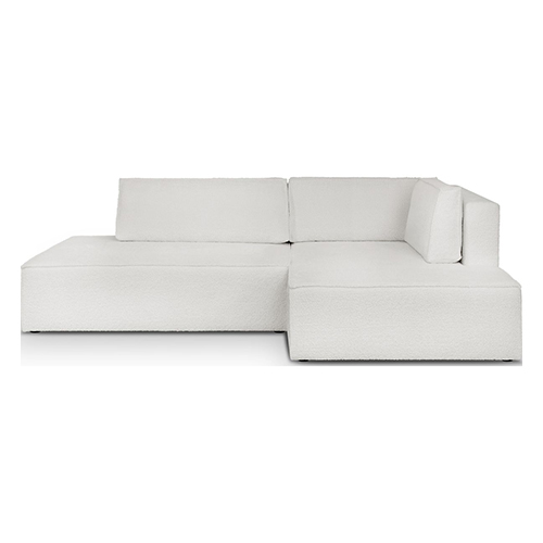 Canapé d'angle à droite convertible 3 places avec coffre de rangement en tissu bouclé beige - Barani