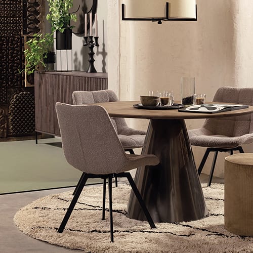 Table à manger ronde en métal et manguier noir 120cm - Maggie
