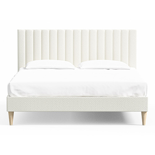 Lit adulte 160x200 en tissu bouclé beige avec tête de lit matelassée - Eliot