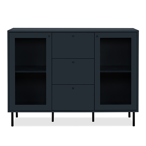 Buffet 2 portes vitrées 3 tiroirs bleu nuit 120 cm - Agata