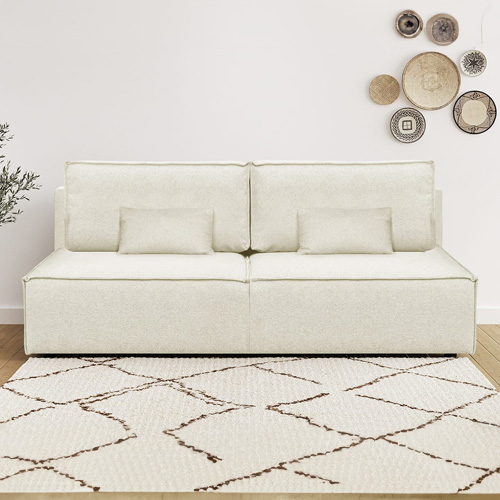 Canapé convertible 3 places avec coffre de rangement en tissu beige - Milla