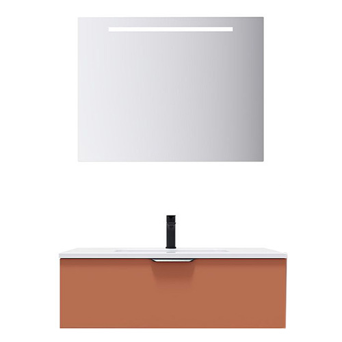 Meuble de salle de bains 90 cm Terracotta - 1 tiroir - simple vasque + miroir - Loft
