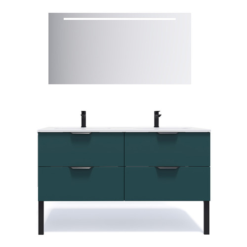 Meuble de salle de bains 140 cm Tropical - 4 tiroirs - double vasque + miroir - Loft