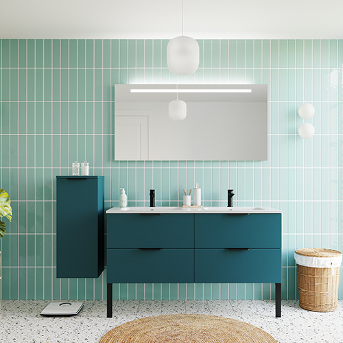Meuble de salle de bains 140 cm Tropical - 4 tiroirs - double vasque + miroir - Loft