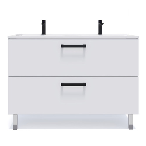 Meuble de salle de bain suspendu avec pieds double vasque intégrée 120cm 2 tiroirs Blanc - Chelsea