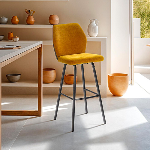 Lot de 2 tabourets de bar en tissu jaune moutarde et simili cuir 75 cm - Garance