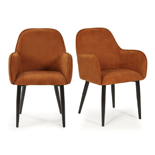 Lot de 2 fauteuils de salle à manger en velours côtelé rouille - Archie