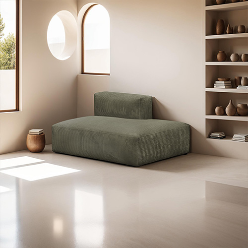 Module d'angle ouvert à droite 2 places en velours côtelé vert kaki - Modulo