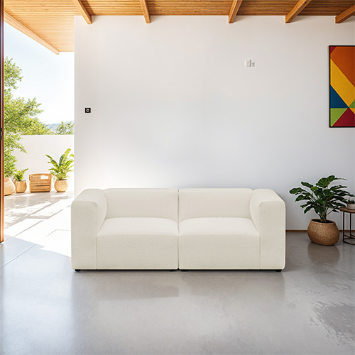 Canapé modulable 3 places en tissu bouclette écru - Modulo