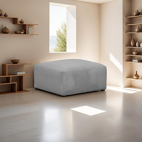 Pouf / repose-pieds modulable en velours côtelé gris clair - Modulo New