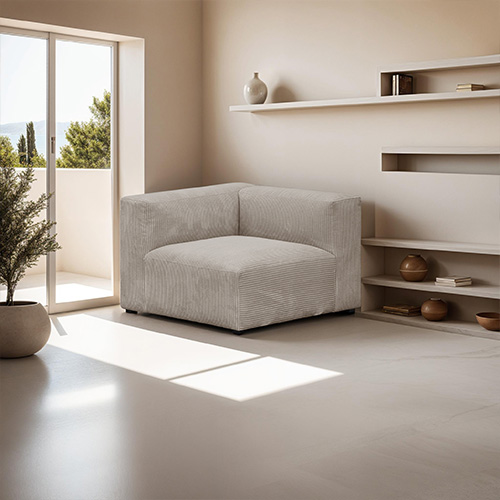 Chauffeuse d'angle à gauche modulable en velours côtelé taupe - Modulo New