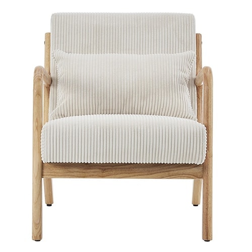 Fauteuil en bois et velours côtelé beige - Lanna