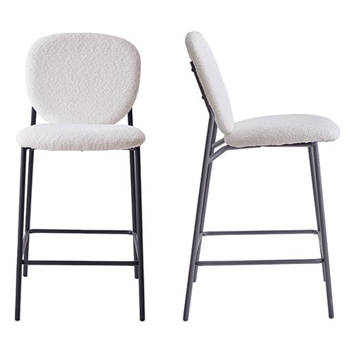 Lot de 2 tabourets de bar en tissu bouclé beige, piètement métal noir - Betty