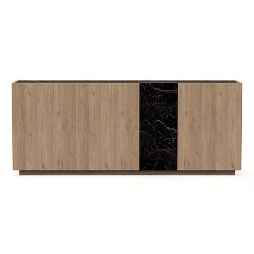 Buffet 4 portes effet bois et marbre noir 180 cm - Dilan