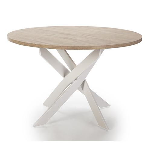 Table à manger ronde effet bois et blanc 4 personnes 120 cm - Calvin