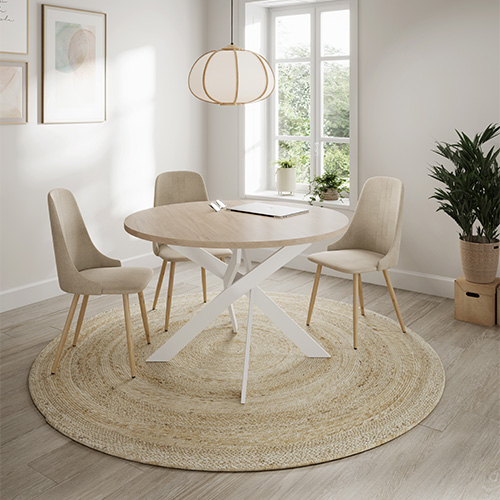 Table à manger ronde effet bois et blanc 4 personnes 120 cm - Calvin
