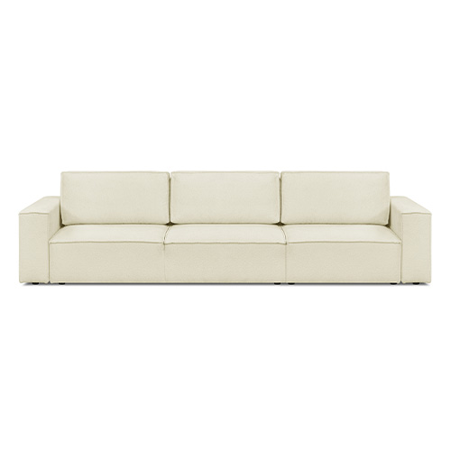 Canapé modulable convertible 5 places avec coffre de rangement en tissu bouclé écru - Harper Mod