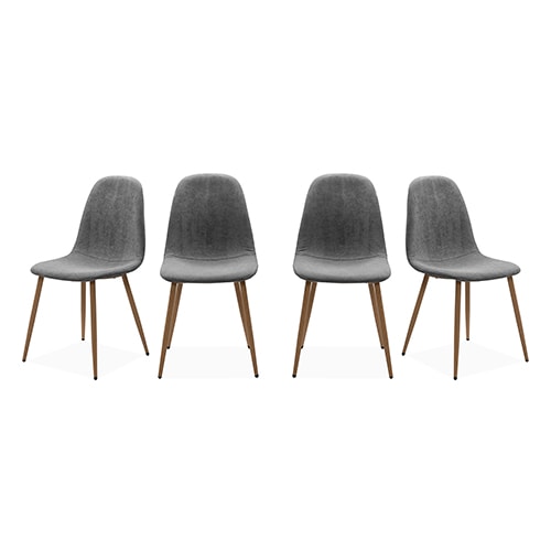 Lot de 4 chaises en velours côtelé gris, piètement métal effet bois - Anisa