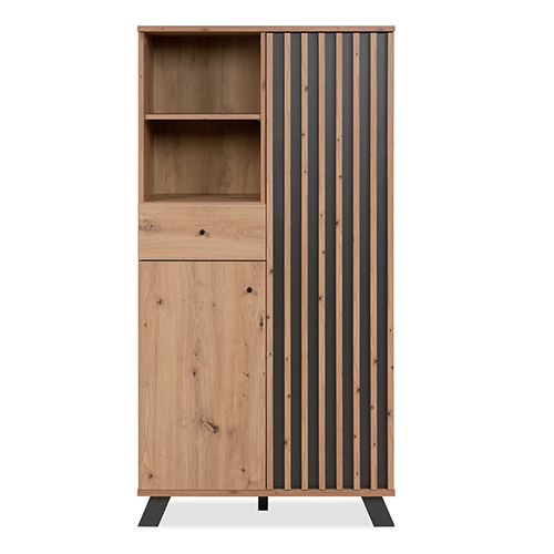 Buffet haut 2 portes 1 tiroir effet chêne et anthracite 120 cm - Flavia