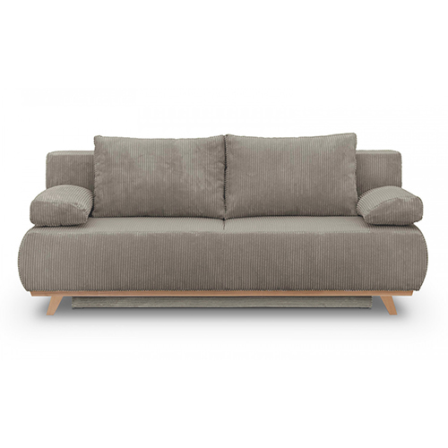 Canapé convertible 3 places avec coffre de rangement en velours côtelé taupe - Laria New