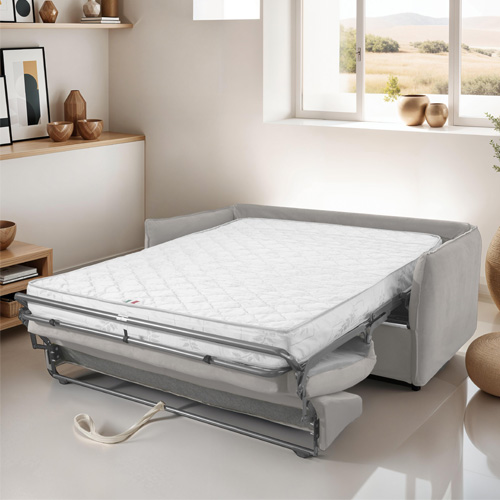 Canapé convertible 3 places en velours taupe - Ouverture express - Couchage quotidien - Gina