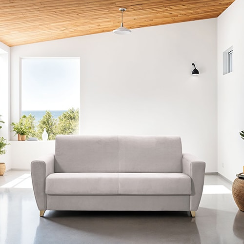 Canapé convertible 3 places en velours taupe - ouverture express - Leandro