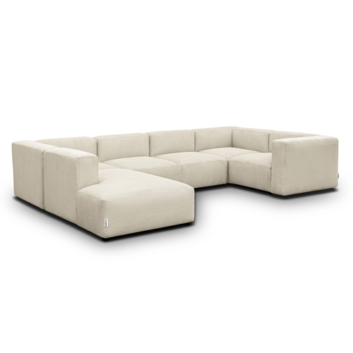 Canapé modulable panoramique 9 places ouvert à gauche en velours côtelé beige - Modulo