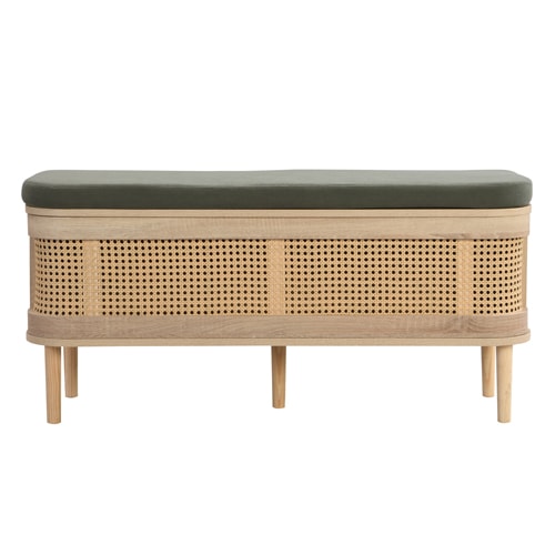 Banc d'entrée avec rangement chaussures en bois et cannage 105cm - Bali